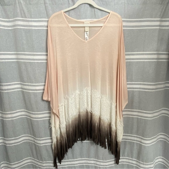 CHICOS / Felicity V-neck Fringe Poncho Size M - Picture 2 of 9